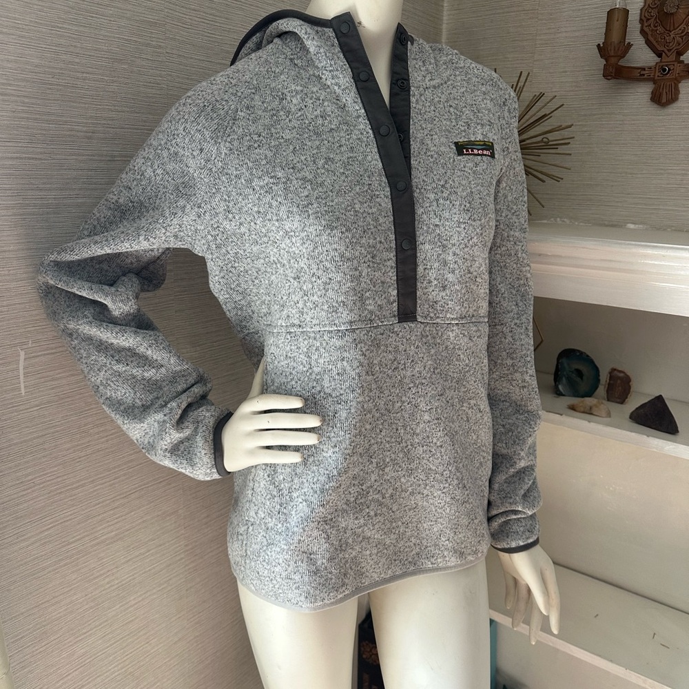 LL Bean Heather Gray Fleece Hooded Pullover